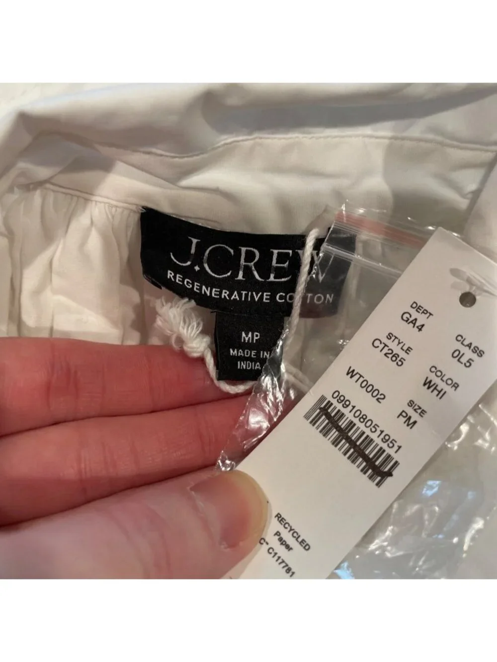 NWT J.Crew Petite Elsie Shirt-Dress MP White Smocked Midi Cotton Poplin A-Line